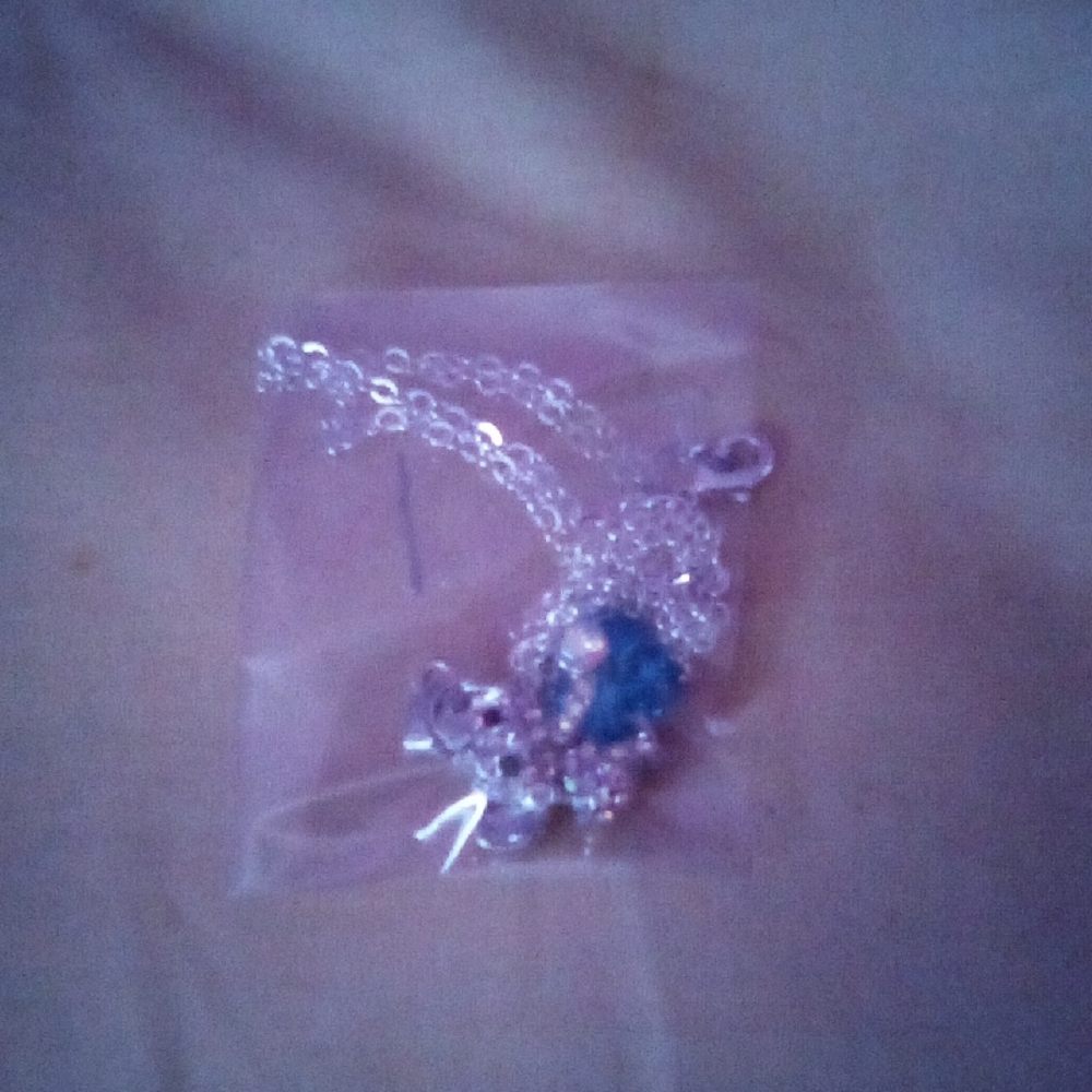 Silver Necklace with Blue Gem